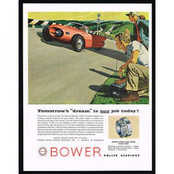 1957 Futuristic Turbine Engine Car Art Vintage Bower Roller Bearings Print Ad